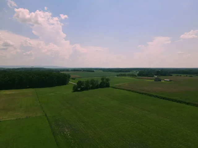 a view of a river and a yard in back