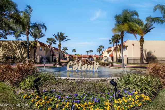 a view of a yard with palm trees