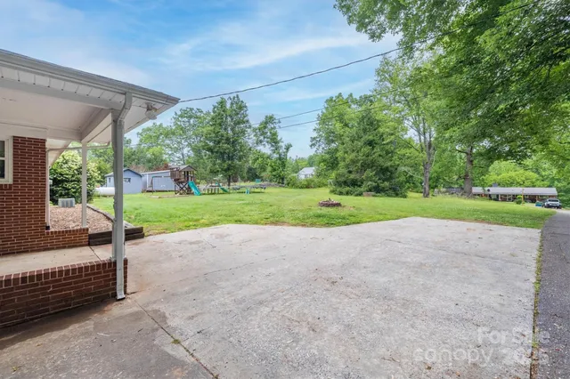 a view of road with grass and a large tree