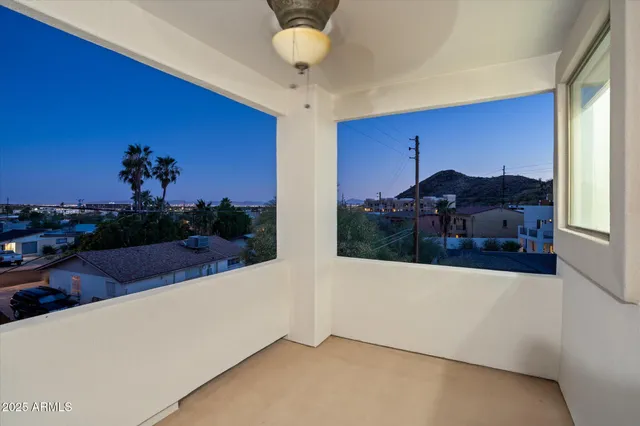 a view of balcony with two potted plants