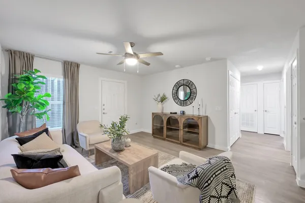 a living room with furniture