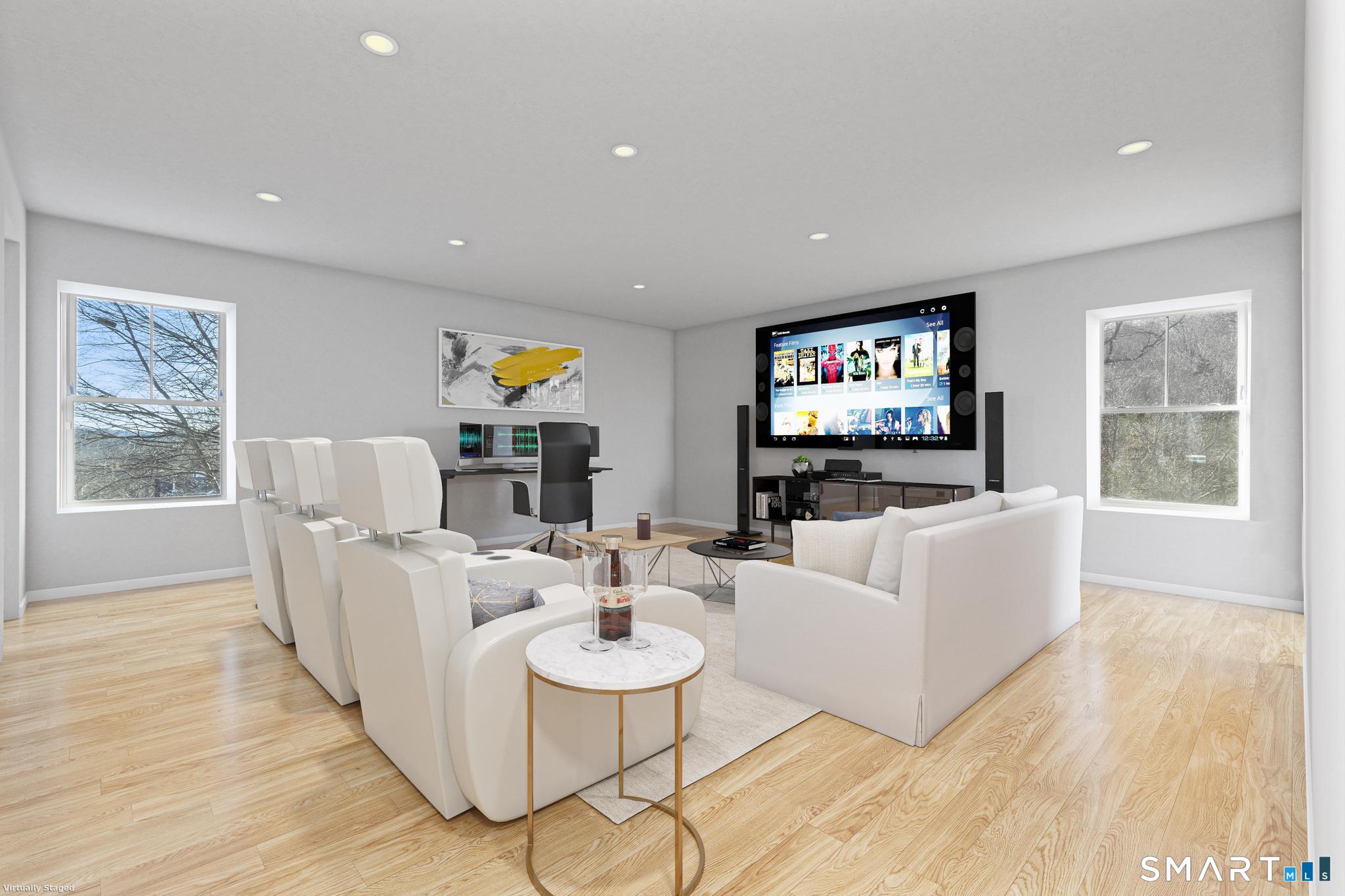 154 B Long Meadow Hill Road Brookfield, CT 06804 - Photo 20 of 37 a living room with furniture a flat screen tv and wooden floor
