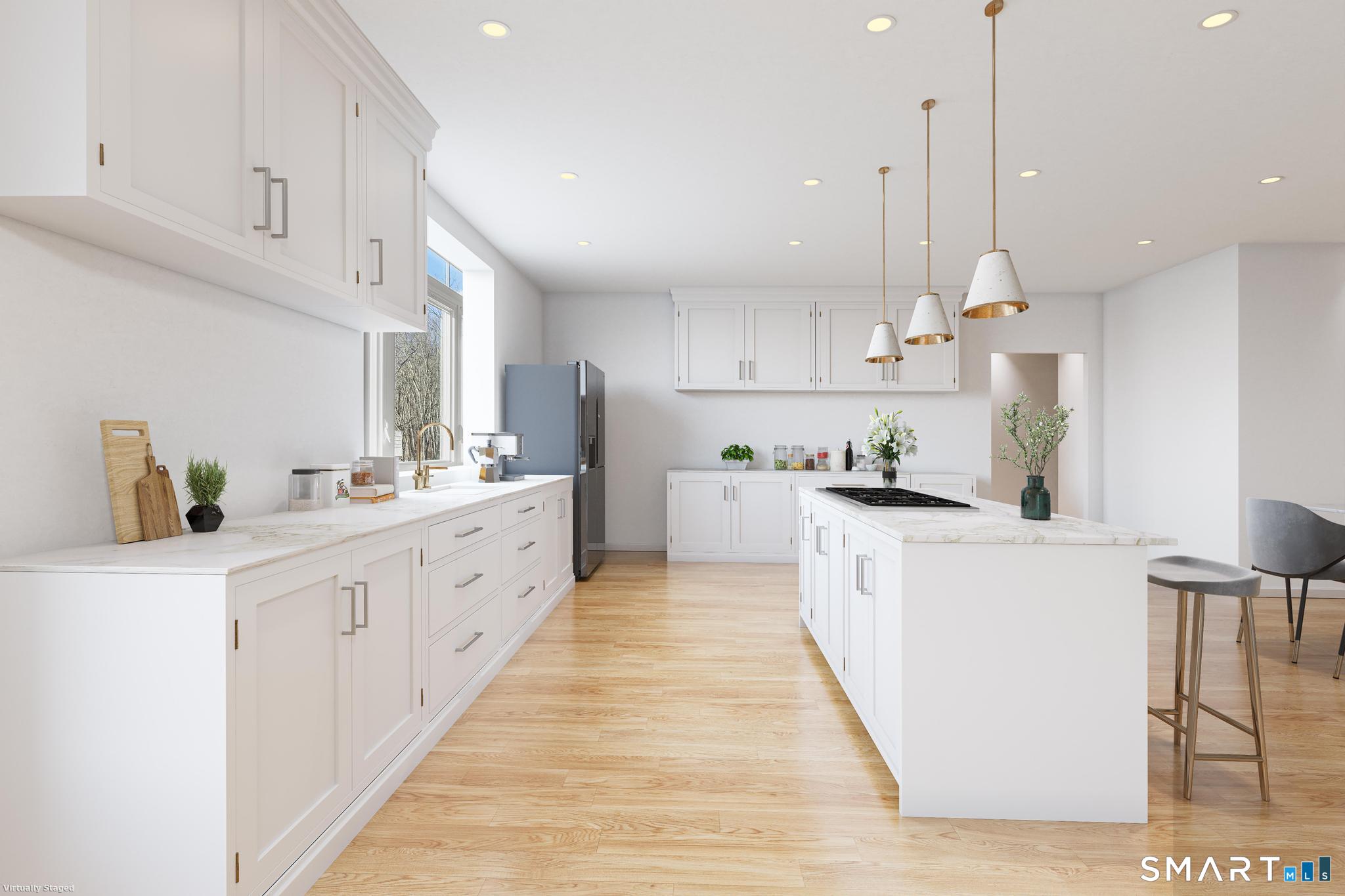 154 B Long Meadow Hill Road Brookfield, CT 06804 - Photo 7 of 37 a large kitchen with stainless steel appliances kitchen island granite countertop a sink a stove and white cabinets