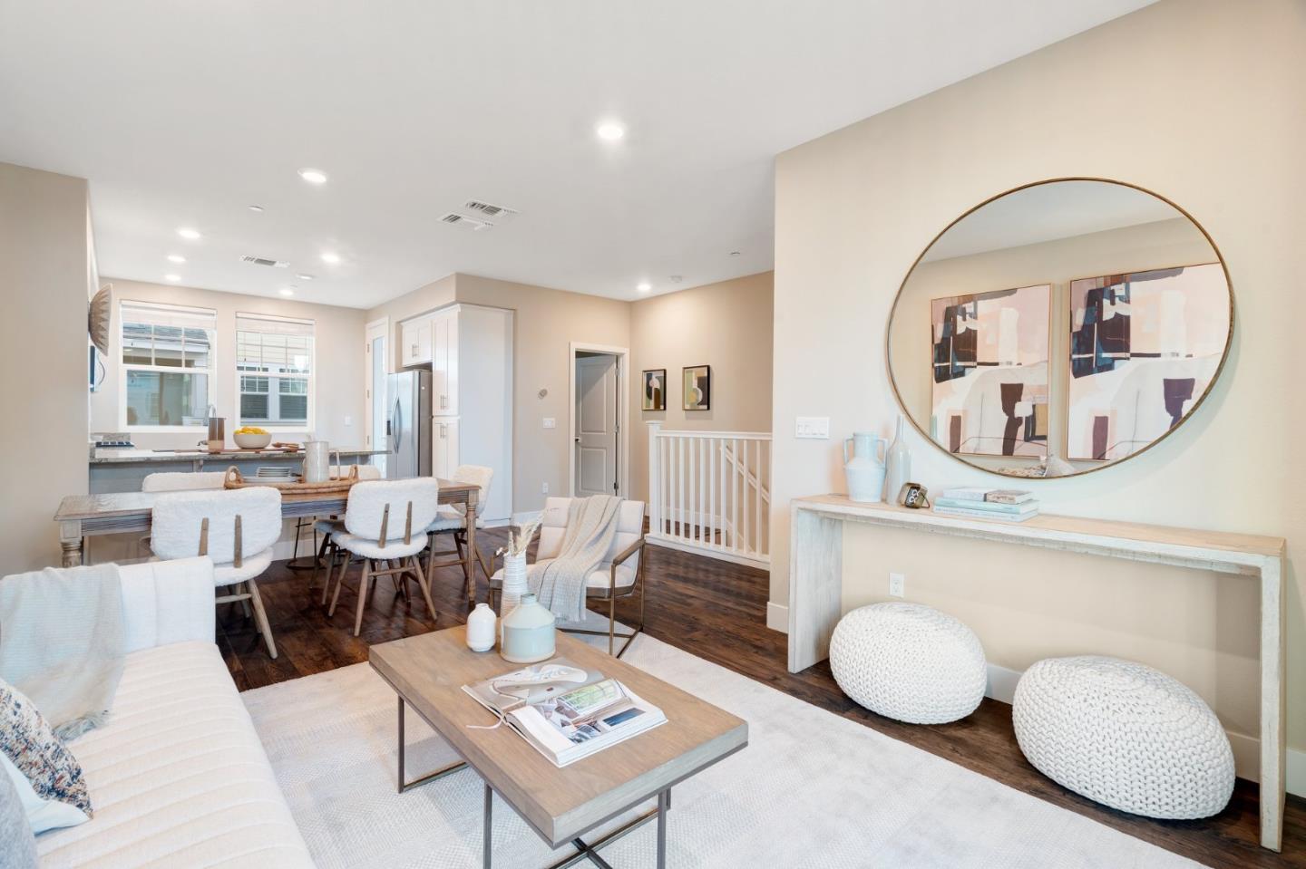 3911 Degree Lane Mountain View, CA 94043 - Photo 25 of 54 a living room with furniture a rug kitchen view and a fireplace