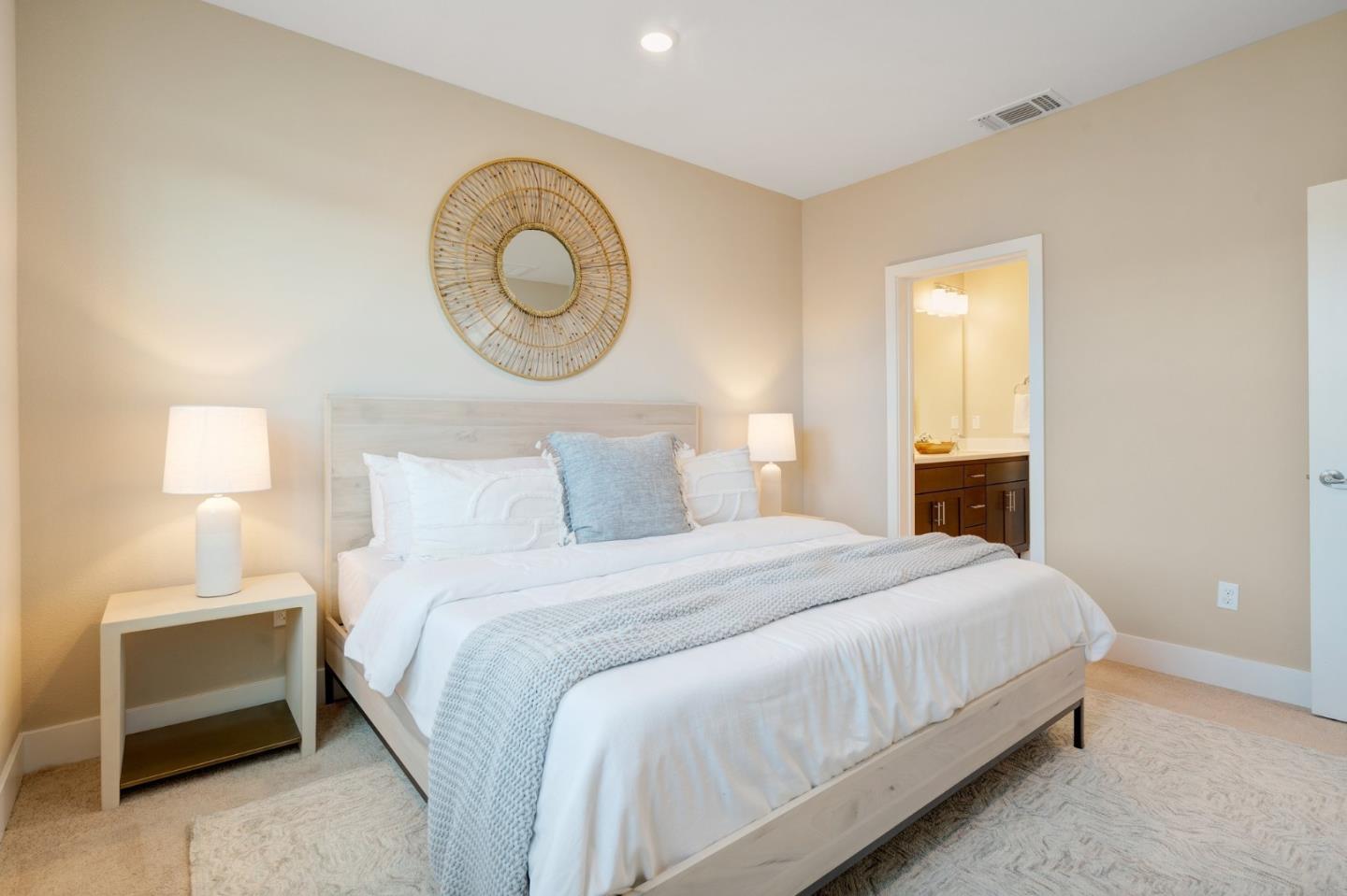 3911 Degree Lane Mountain View, CA 94043 - Photo 29 of 54 a bedroom with a bed and a chandelier