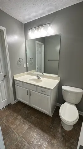 a bathroom with a toilet sink and mirror