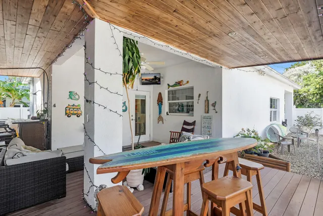 a view of a chairs and table in patio