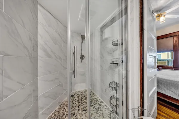 a bathroom with a shower