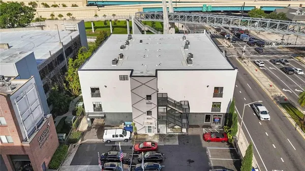 a view of a city with tall buildings