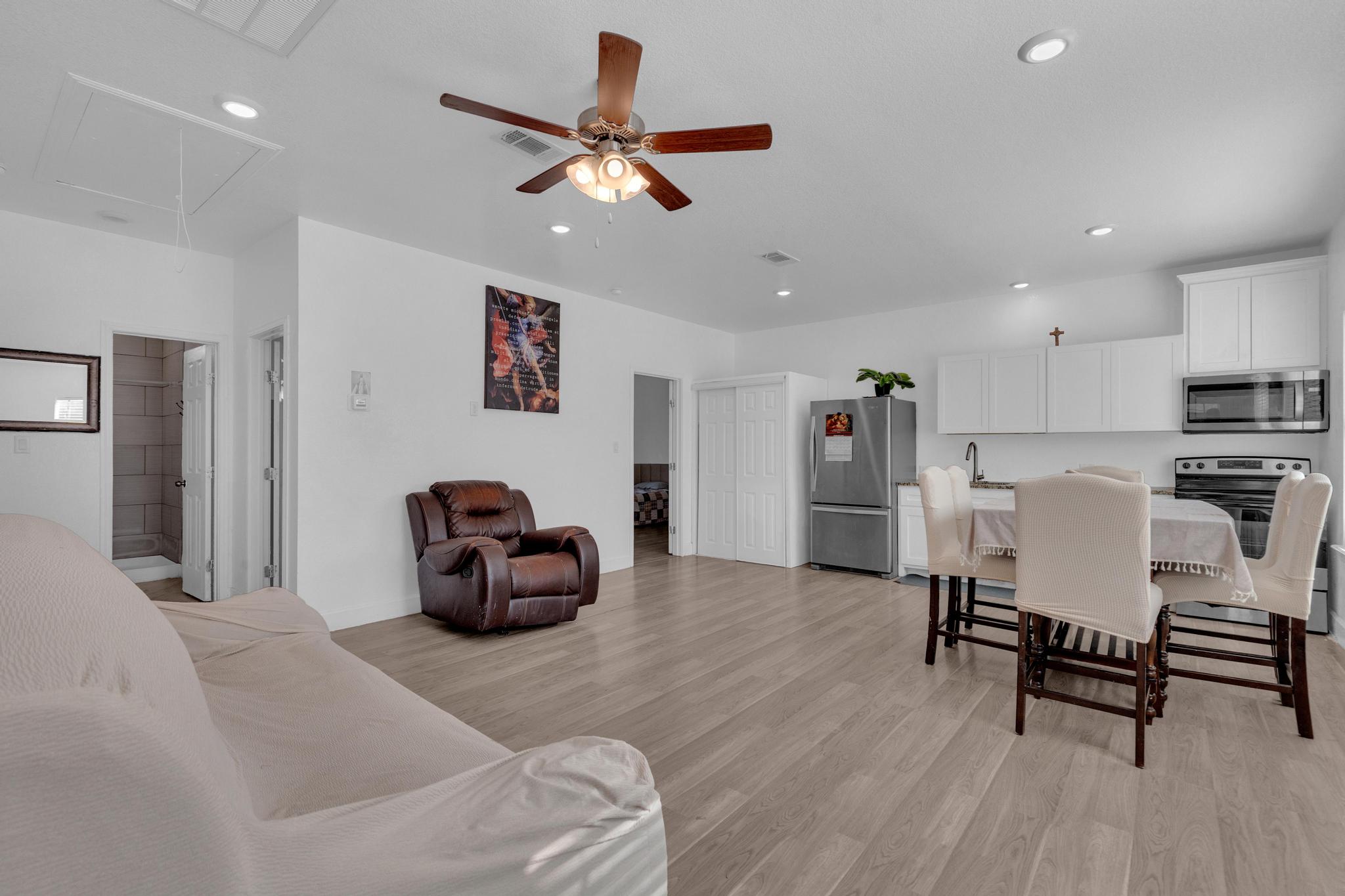 114 Crepe Myrtle Parkway Elgin, TX 78621 - Photo 19 of 40 Unit B - Living area featuring attic access, light wood-style flooring, recessed lighting, and ceiling fan