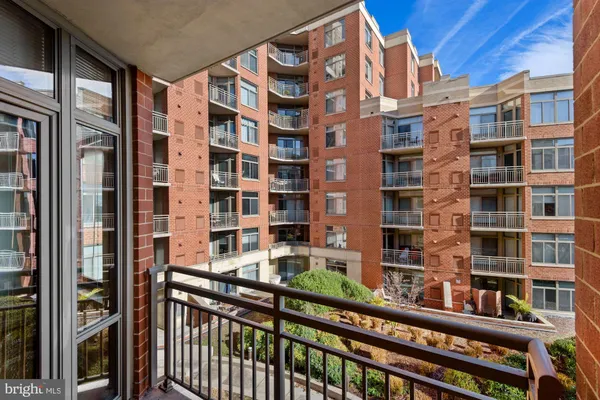 a view of a building from a balcony