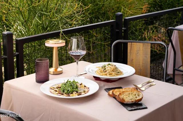 an outdoor view with patio