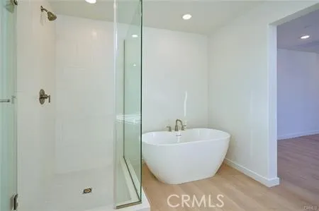 a bathroom with a white tub