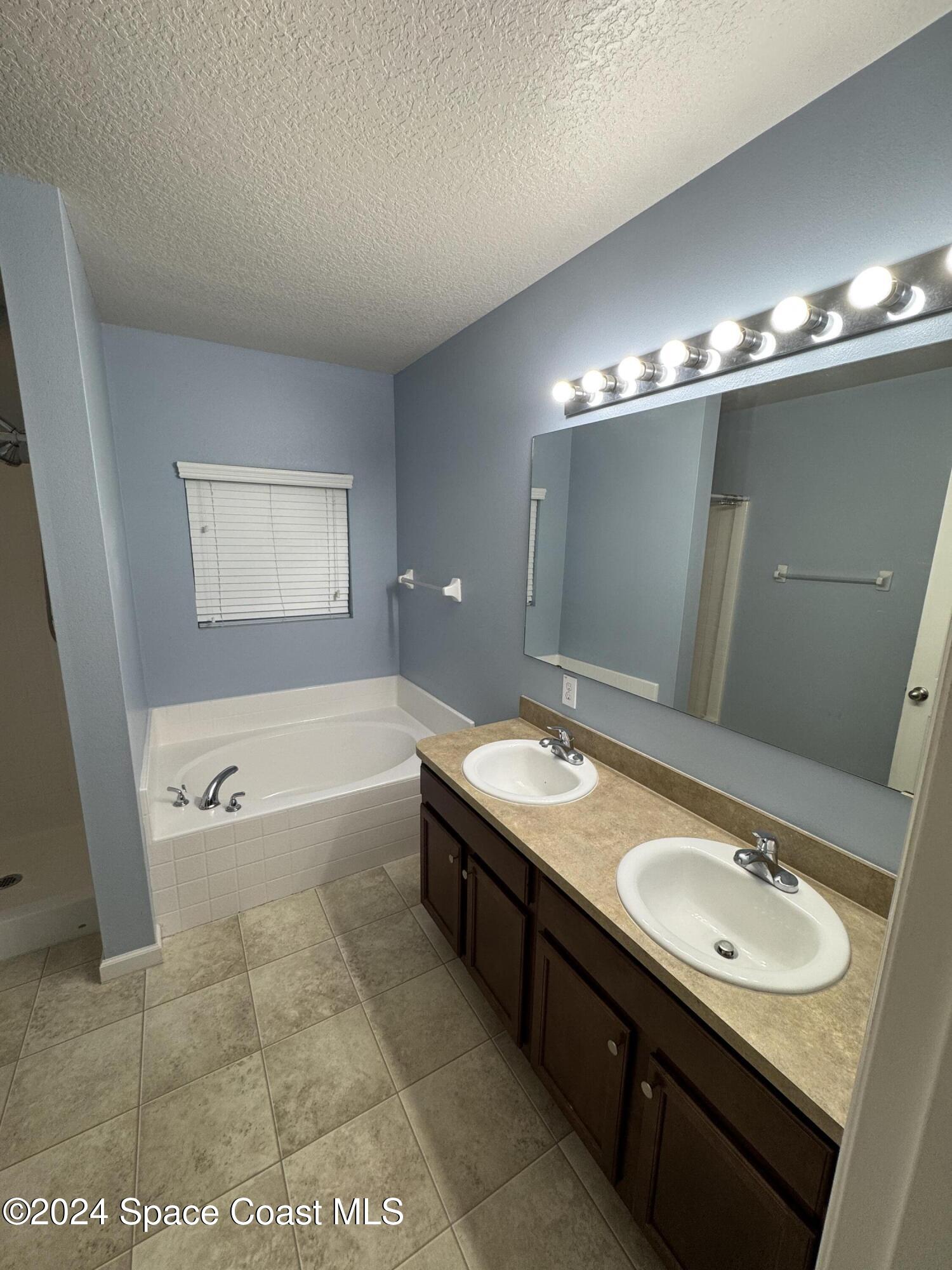 5281 Talbot Boulevard Cocoa, FL 32926 - Photo 17 of 31 a bathroom with a tub a double vanity sink and a mirror
