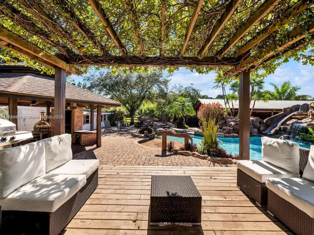 a view of a swimming pool with a patio