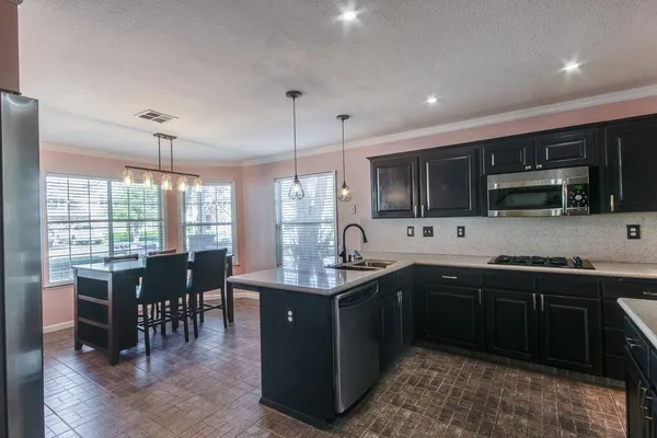 a kitchen with lots of counter top space
