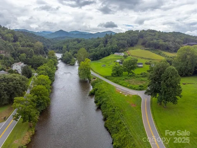 a view of a city with lush green forest