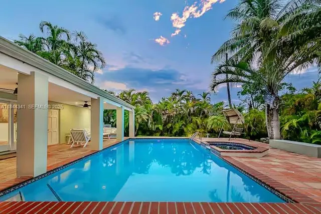 a outdoor view with a seating space