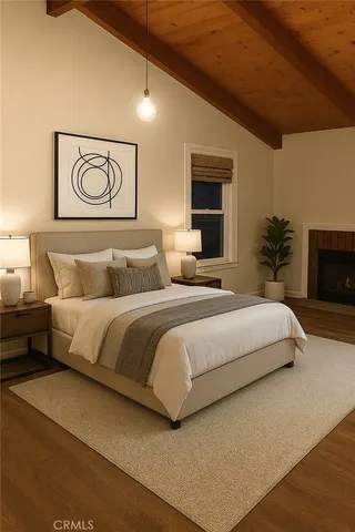 a bedroom with a bed and a couch