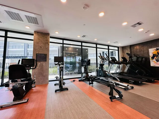 a view of a room with gym equipment