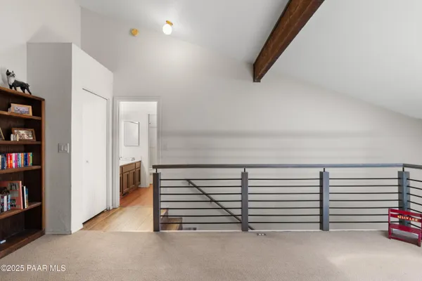 a view of a room with lots of stairs