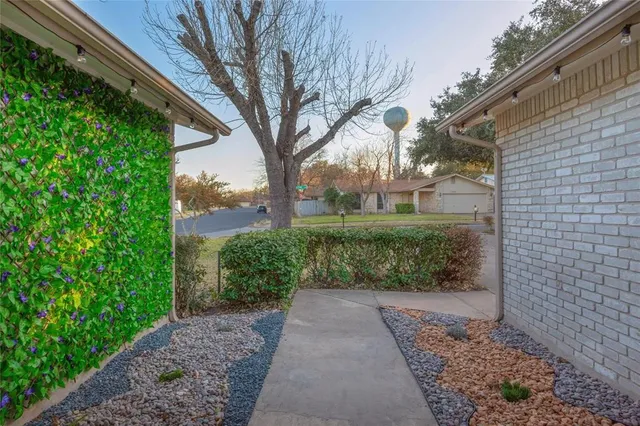 a view of a garden with a bench