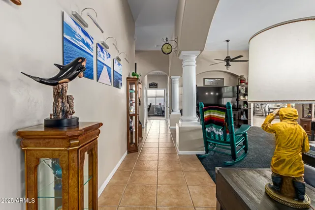 a living room with furniture and a window