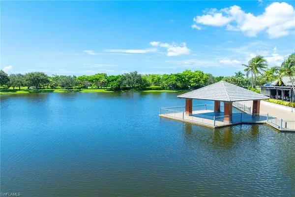 a view of a lake with a city