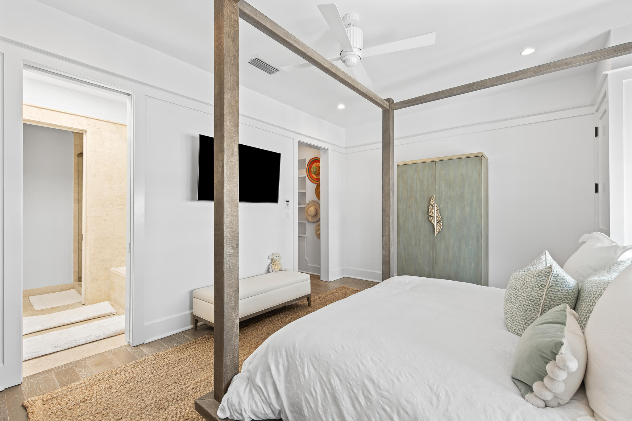 163 North Castle Harbour Dr Inlet Beach, Unit U38 Inlet Beach, FL 32461 - Photo 26 of 55 a bedroom with a bed and a flat tv screen