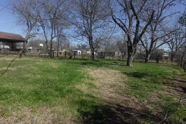 a view of a park with large trees