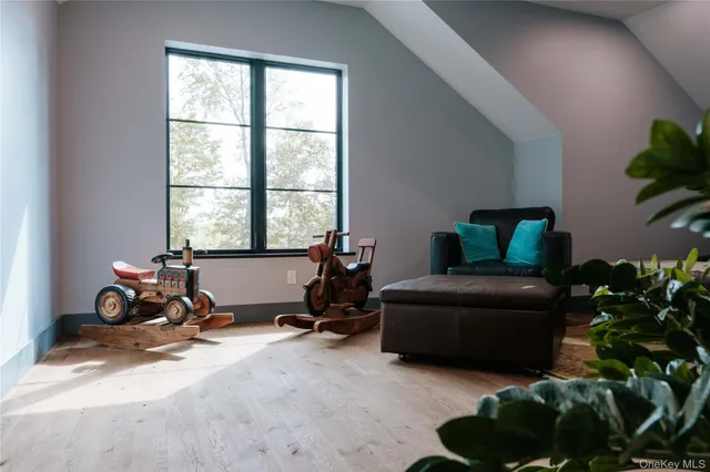 a living room with furniture a potted plant and a window