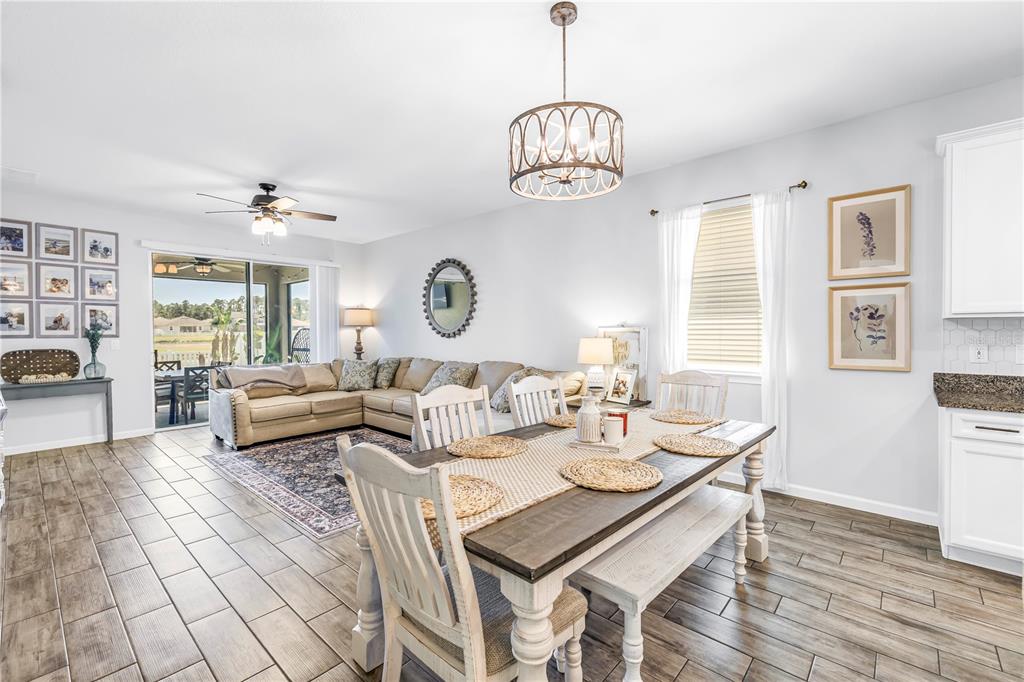 13229 Orca Sound Drive Riverview, FL 33579 - Photo 10 of 37 a view of a dining room with furniture a chandelier and wooden floor