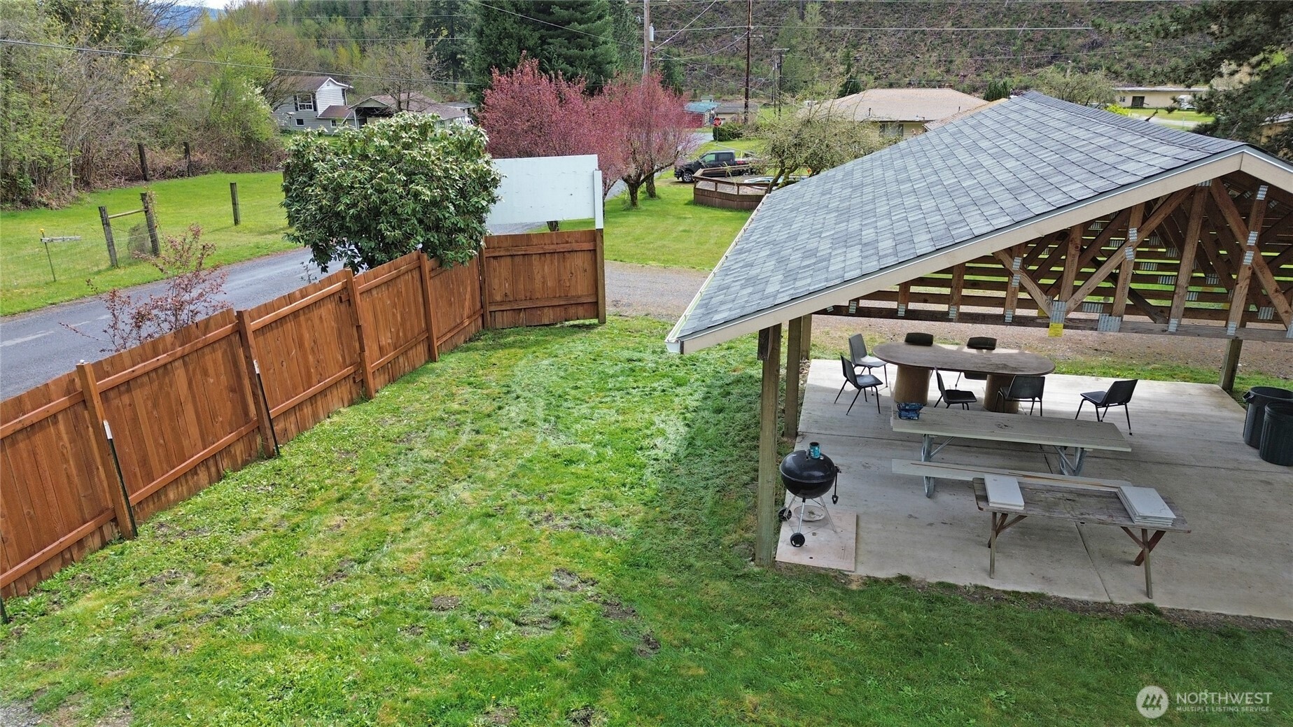 113 Leroy Road Randle, WA 98377 - Photo 37 of 40 an aerial view of a house having patio with wooden fence