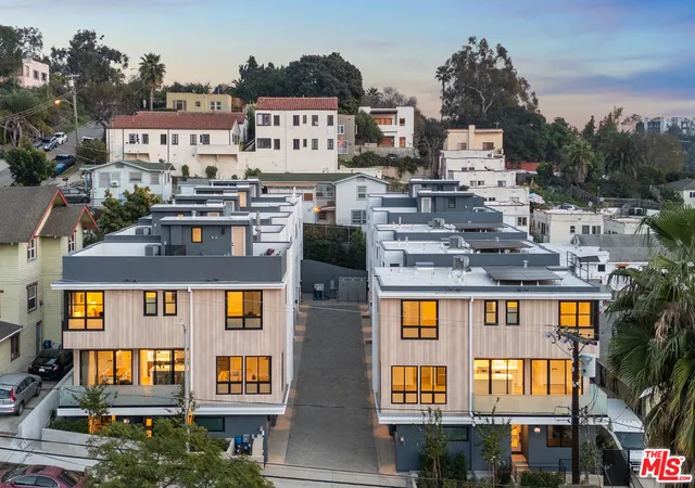 a front view of a multi story building