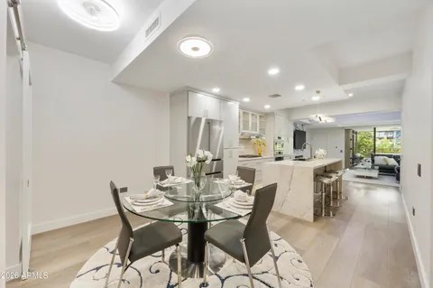 a view of a dining area with furniture