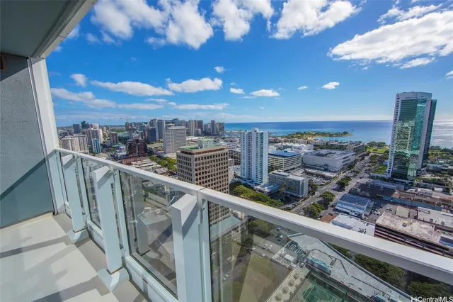a city view from a balcony