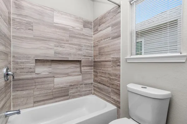 a bathroom with a toilet and a bathtub