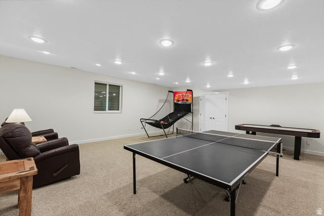 1133 Paris Canyon Road Paris, ID 83261 - Photo 40 of 74 Spacious recreation room featuring recessed lighting, a neutral carpet, and light-toned wall finishes