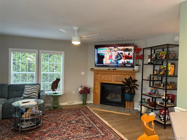 a living room with furniture and a rug
