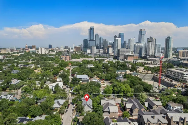 a view of a city with tall buildings