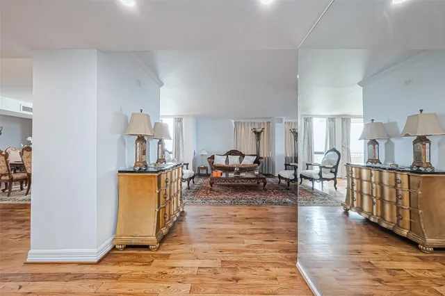 a living room with furniture and a table