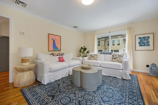 a living room with furniture and a rug