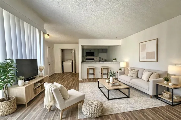 a living room with furniture a rug and a flat screen tv