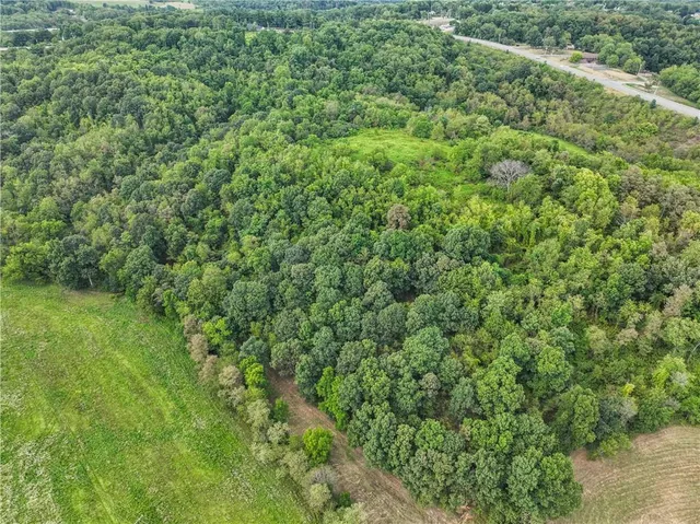 a view of a large yard with lots of green space