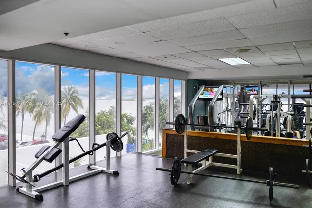 a view of a room with gym equipment