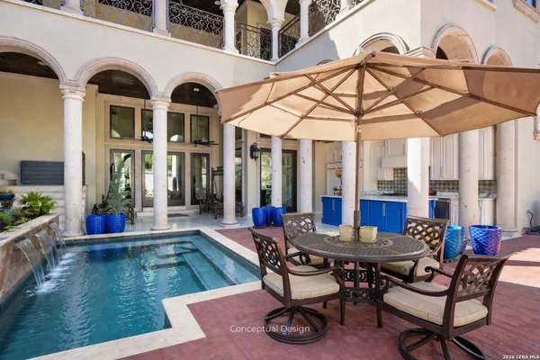 a outdoor space with lots of tables and chairs