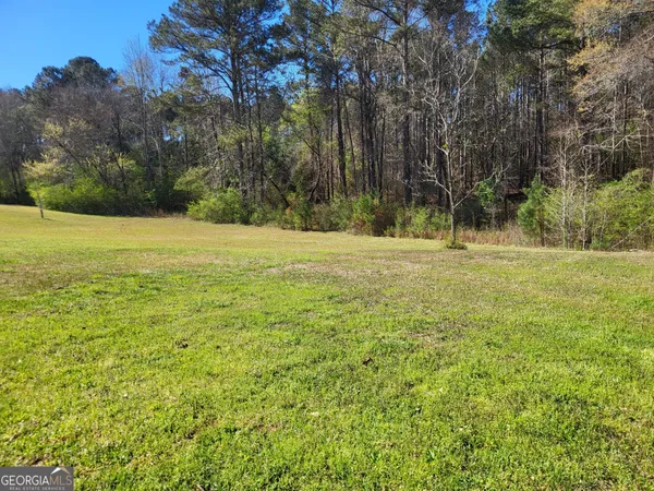 a view of a field with an trees