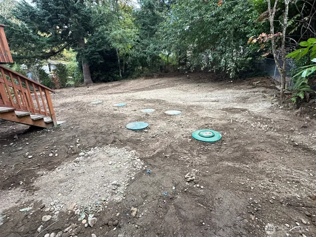 a view of a backyard with trees