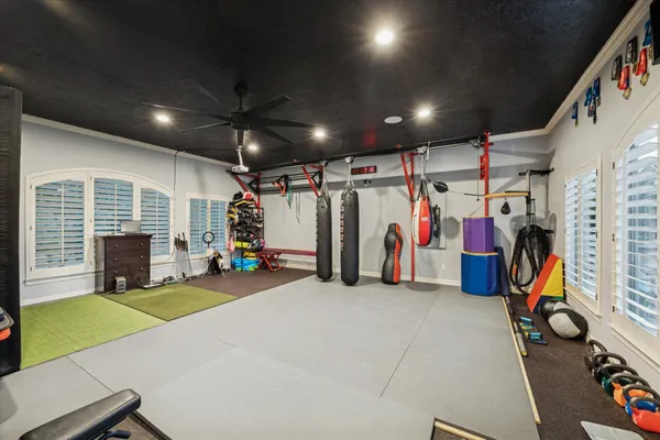 a view of a room with gym equipment