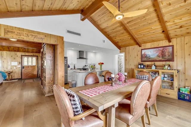 an outdoor space with furniture and umbrella